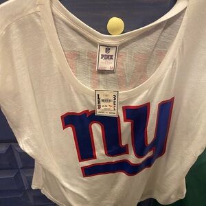 PINK Victoria's Secret White and Blue Crop T-Shirt